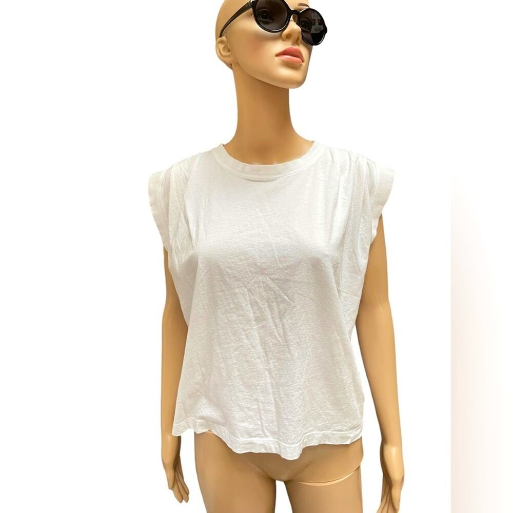 LOFT Top Womens S Petite White Sleeveless Pleated Crop Crew Neck Everyday Casual